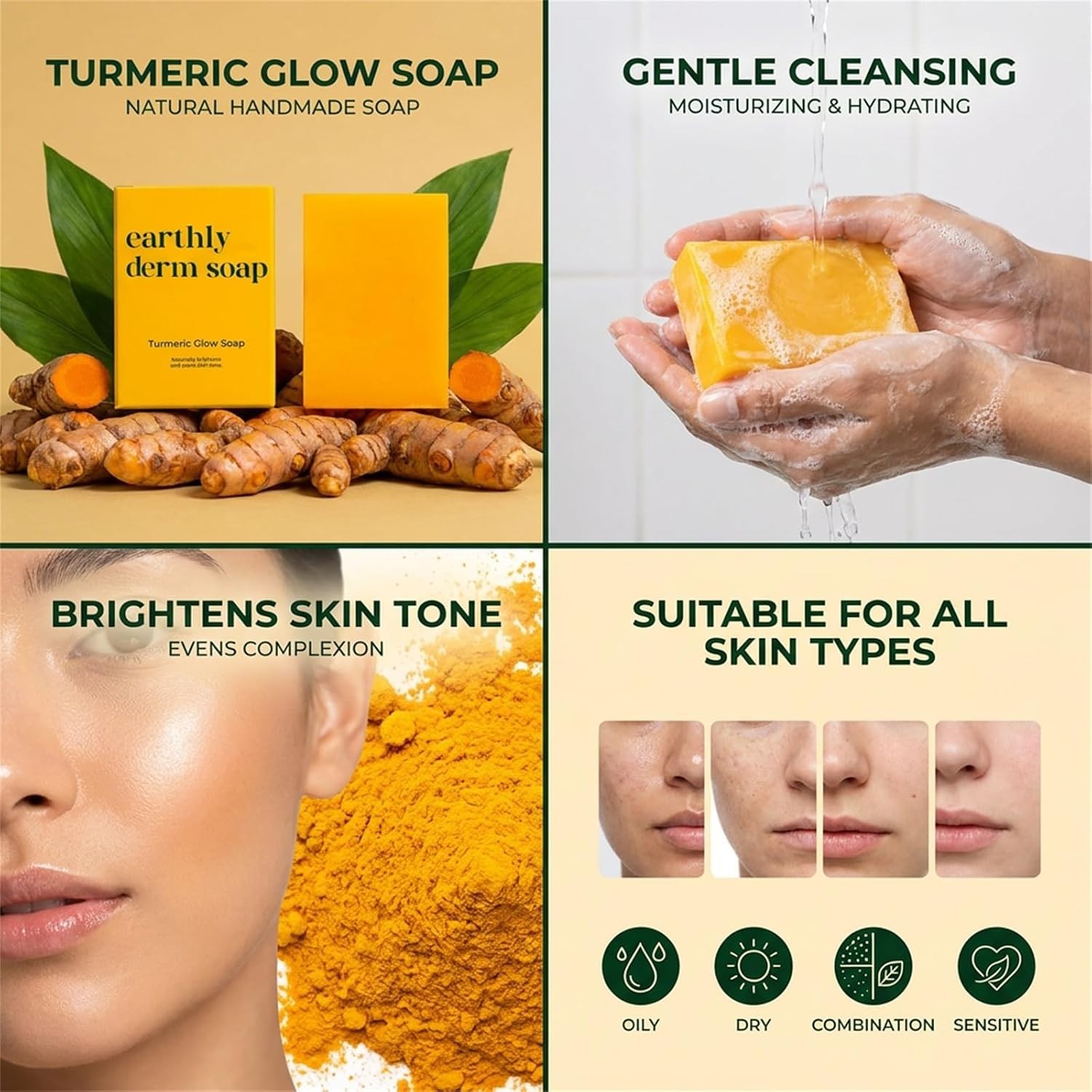 Turmeric Glow Soap, Handmade Turmeric Cleansing Soap, Body Skin Care Handmade So