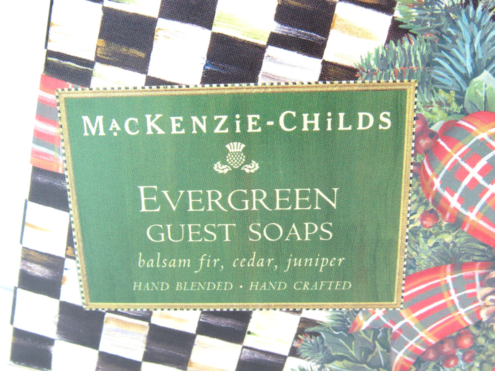 RARE MacKenzie-Childs EVERGREEN Guest Soap 3 Bar Set Balsam Fir, Cedar, Juniper