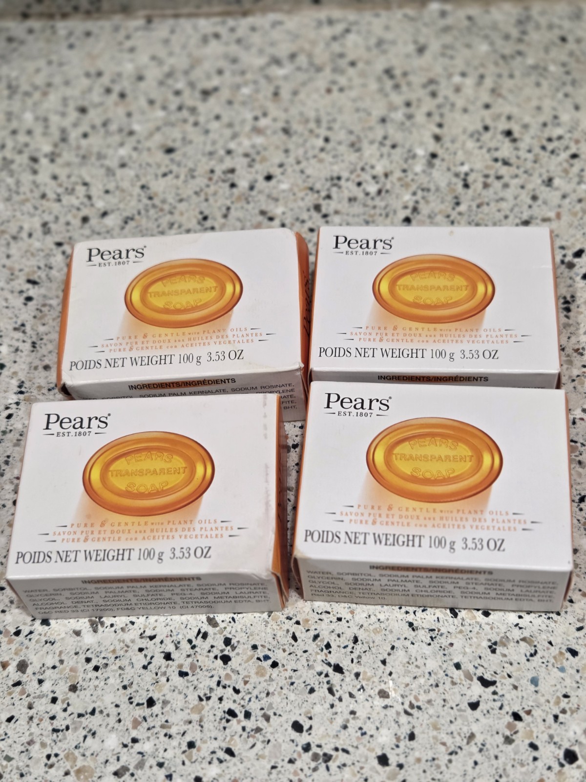 Pears Pure & Gentle Transparent Soap 4.4 oz/125 g. Bar Soap 4 Pack
