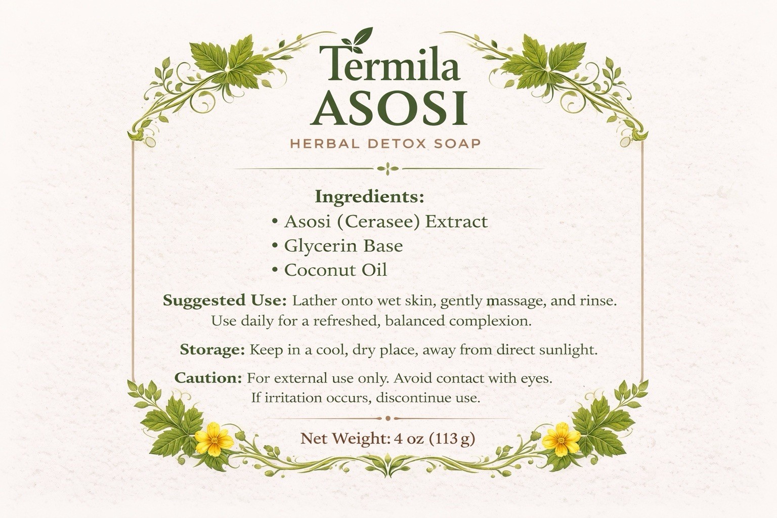 Asosi Natural Soap Organic Termila Soap Bar 100% Natural