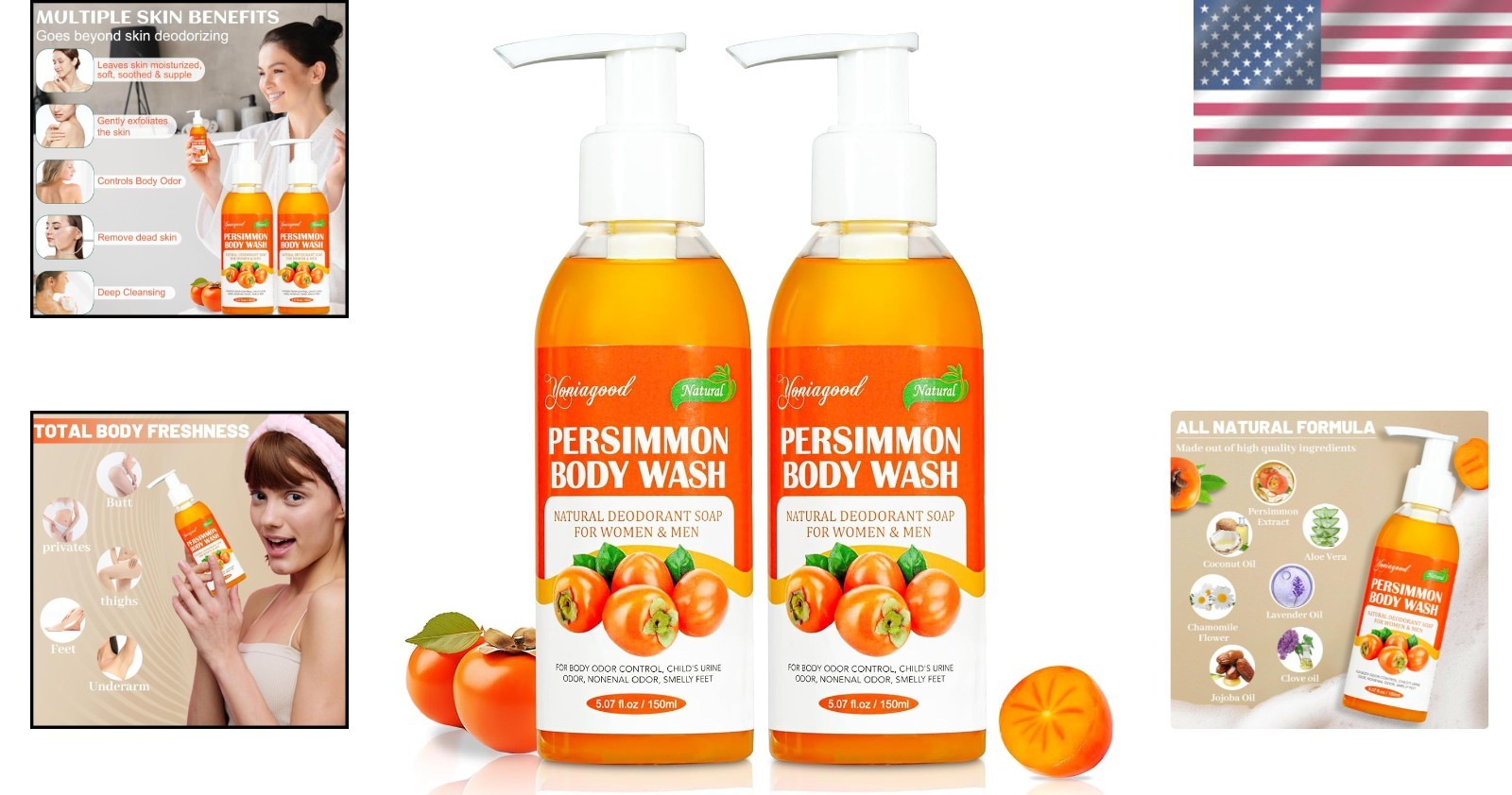 2 PCS Persimmon Body Wash for Strong Odor Control, Natural Persimmon Soap Bar Ol