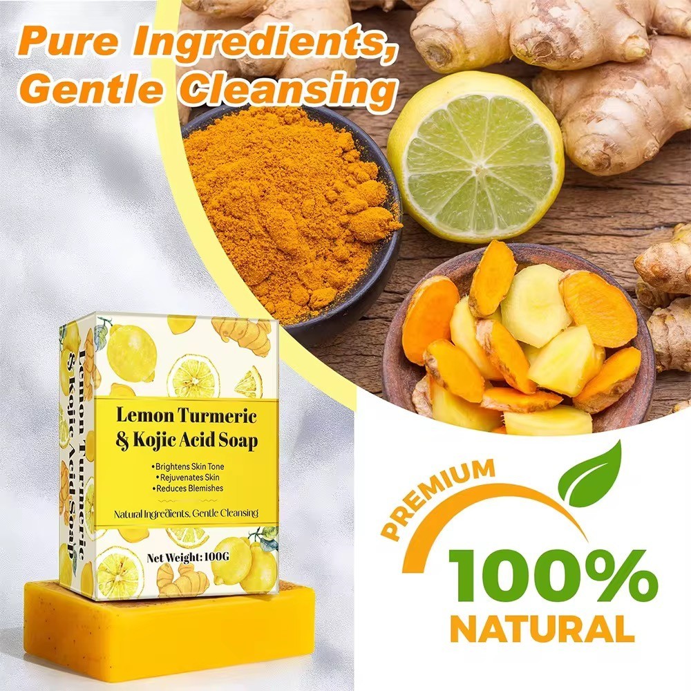 Lemon Turmeric Kojic Acid Bar Soap Deep Exfoliating Skin Whitening