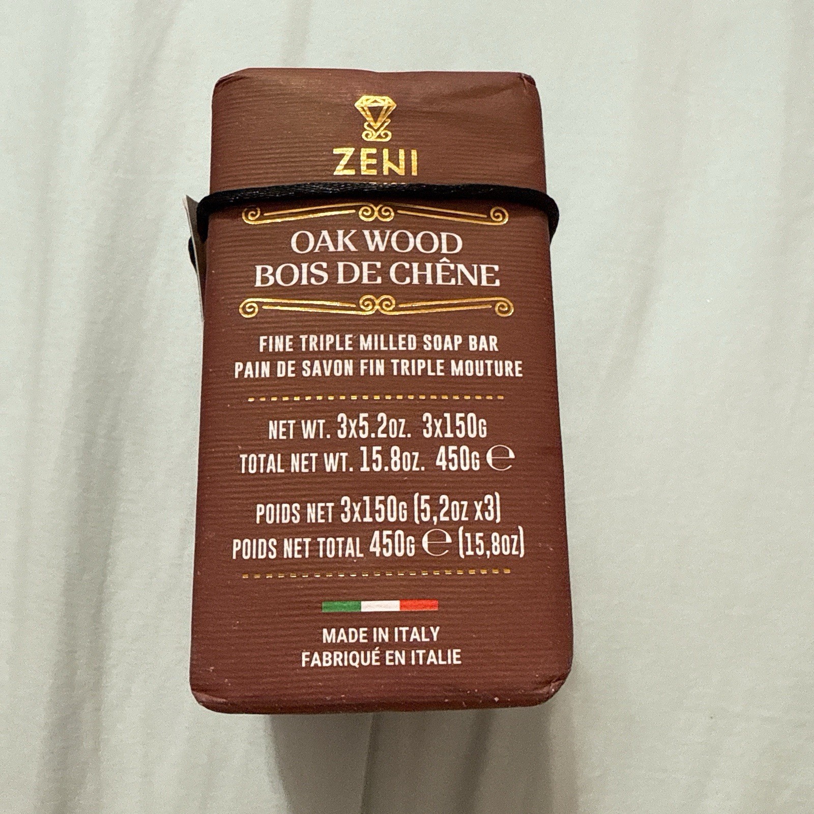 ZENI FINE TRIPLE MILLED SOAP BAR (3 BARS )5.3OZ EACH MADE IN ITALY- Oak Wood