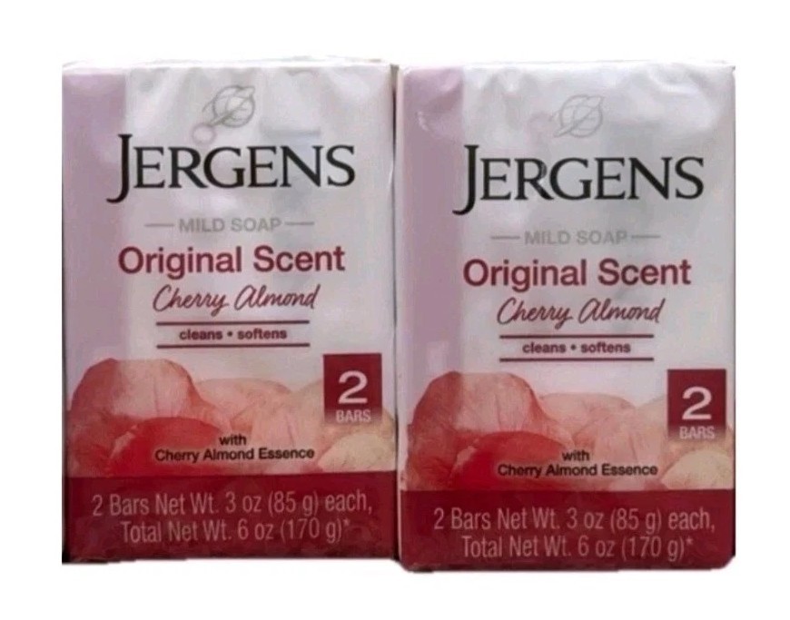 NEW! JERGENS (4-BARS) 3 Oz. (85 g) 🍒🫧 ●CHERRY ALMOND● Original Mild Soap🫧.