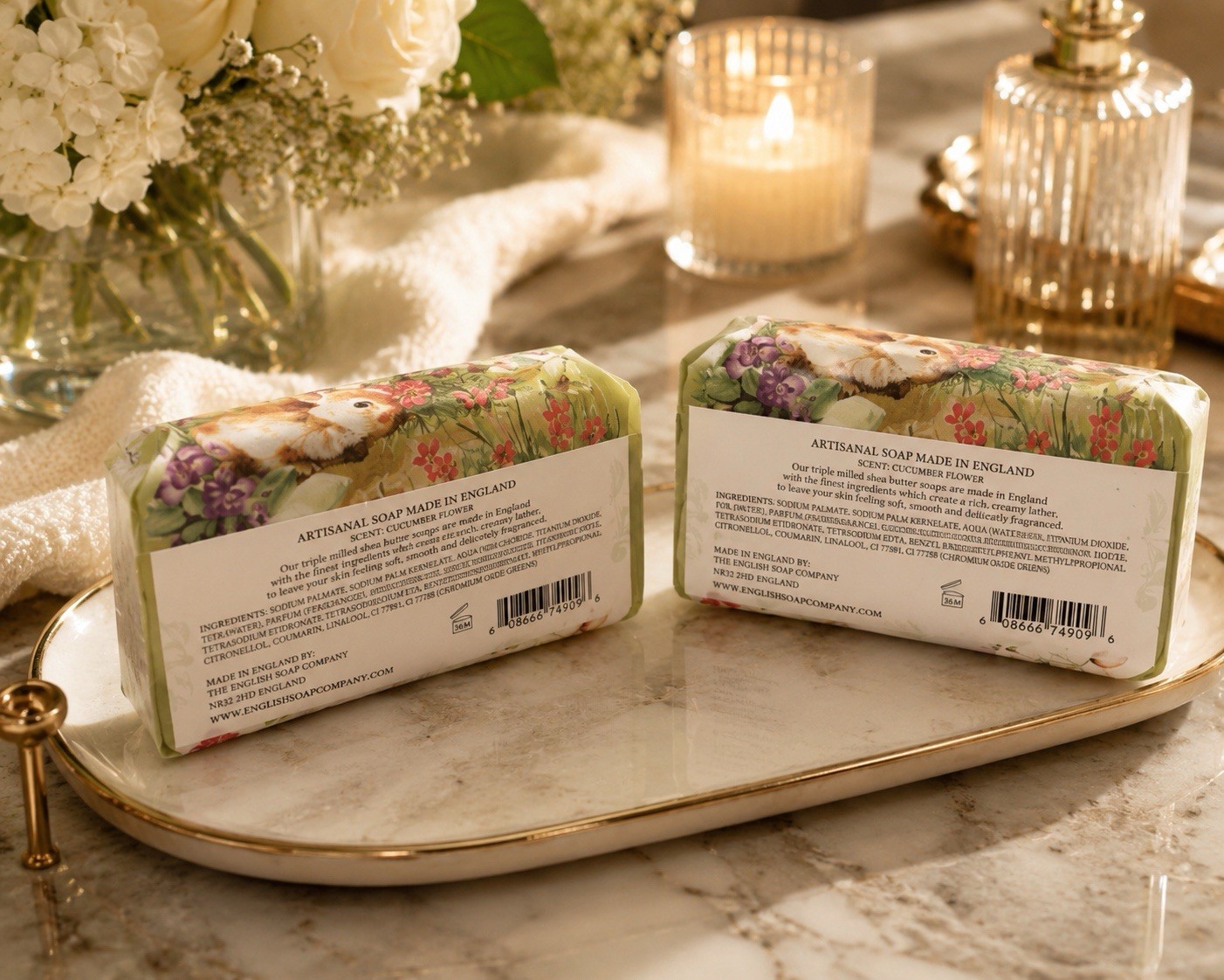 Michel Design Works Bunny Meadow Soap Set 2 Bars Cucumber Flower New England