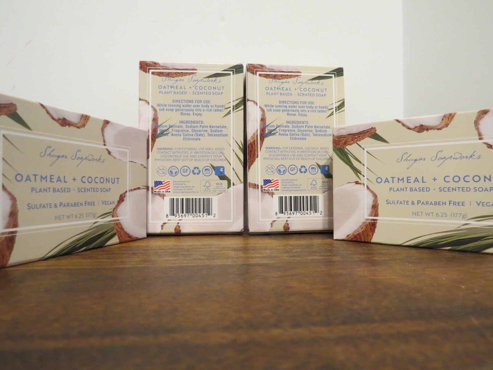 Shugar Soapworks Oatmeal & Coconut 6.25oz bars X 4