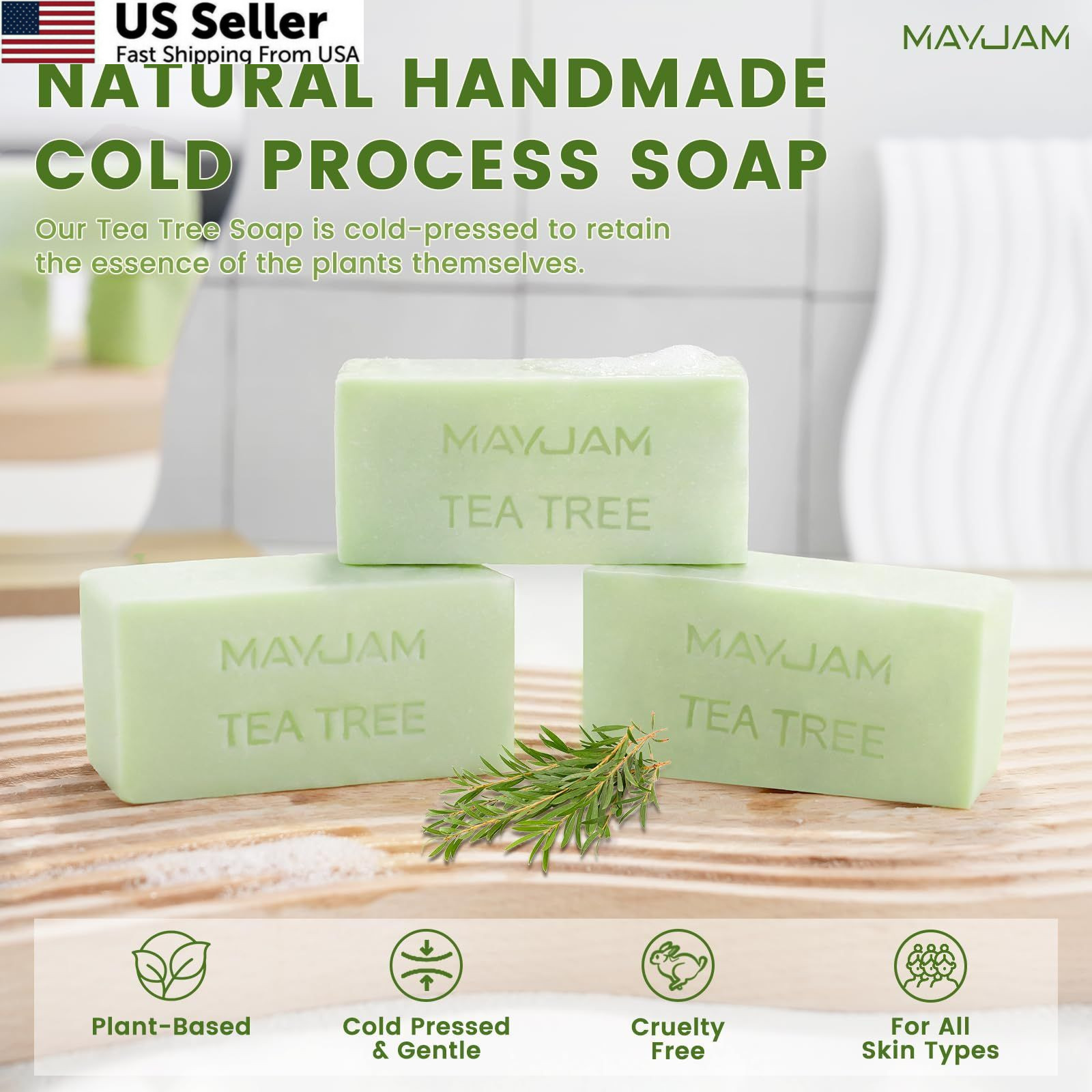 MAYJAM Natrual Tea Tree Oil Soap Bar with Vitamin E, 3 1.17 Ounce (Pack of 3)