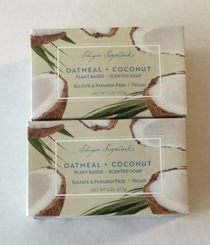 Lot of 2 Shugar Soapworks Oatmeal Coconut Vegan Plant Base Soap 6.25oz New
