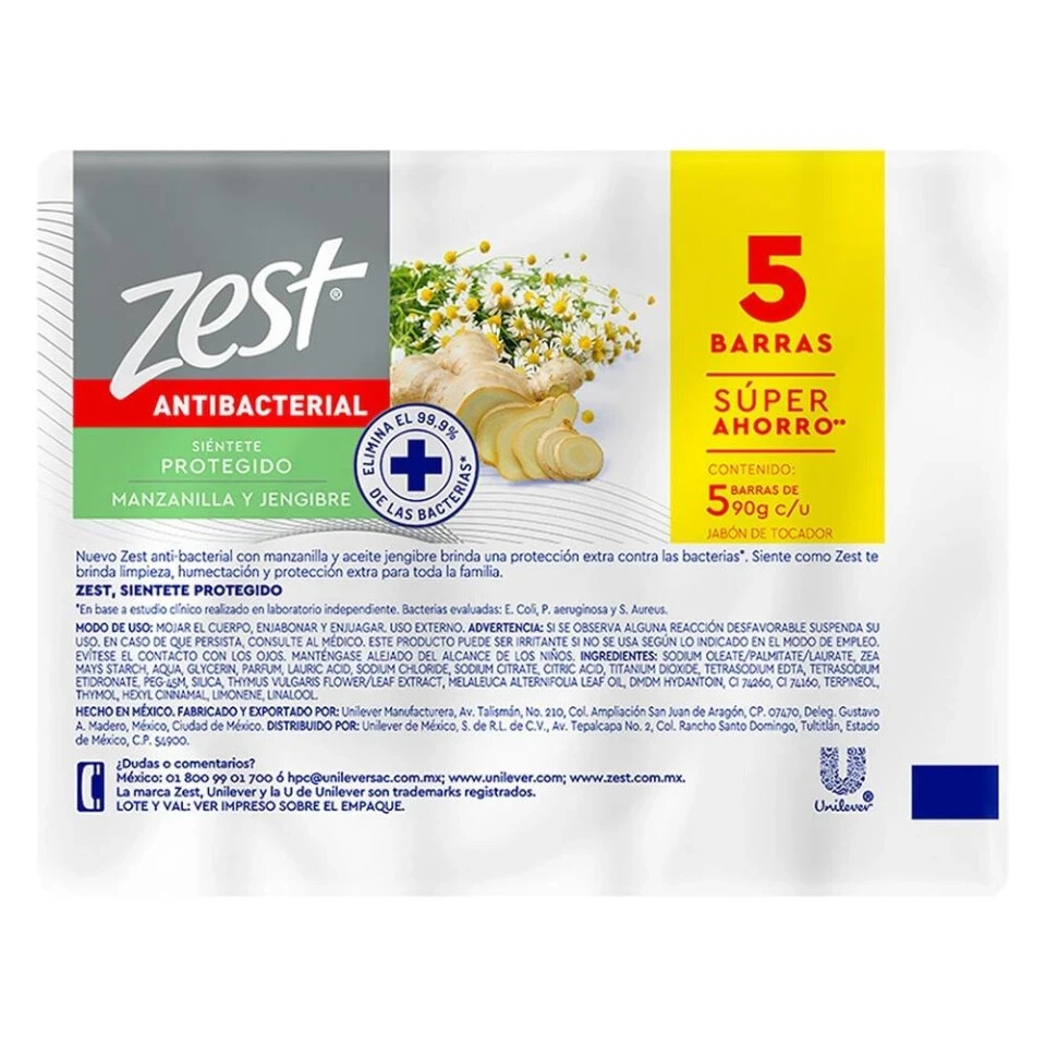 3 Packs ZEST MANZANILLA & JENGIBRE BAR SOAP 90 G PRODUCT OF MEXICO