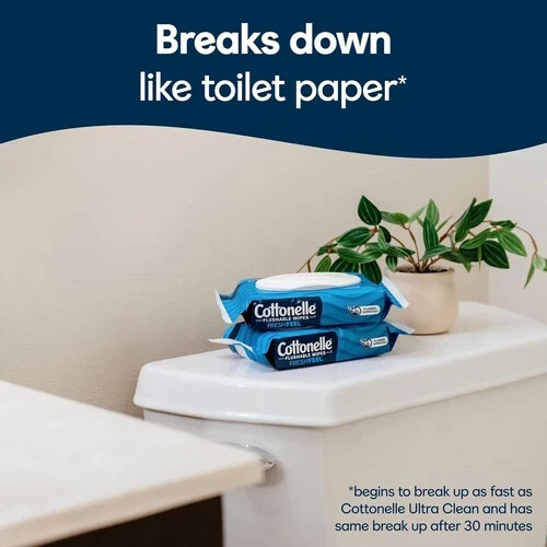Cottonelle FreshFeel Flushable Wet Wipes for Adults and Kids, 8 Flip-Top Packs