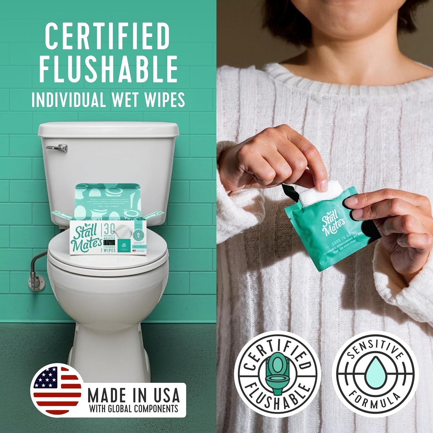 Bulk Pack Flushable Wipes, Individually Wrapped 90 Singles