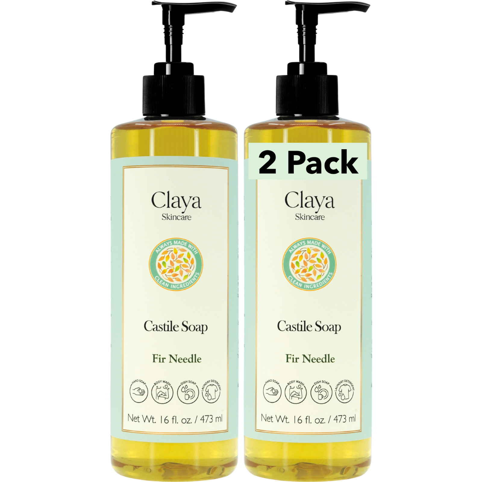 Fir Needle Liquid Castile Soap (2 pack ) – Organic Ingredients, Gentle for skin