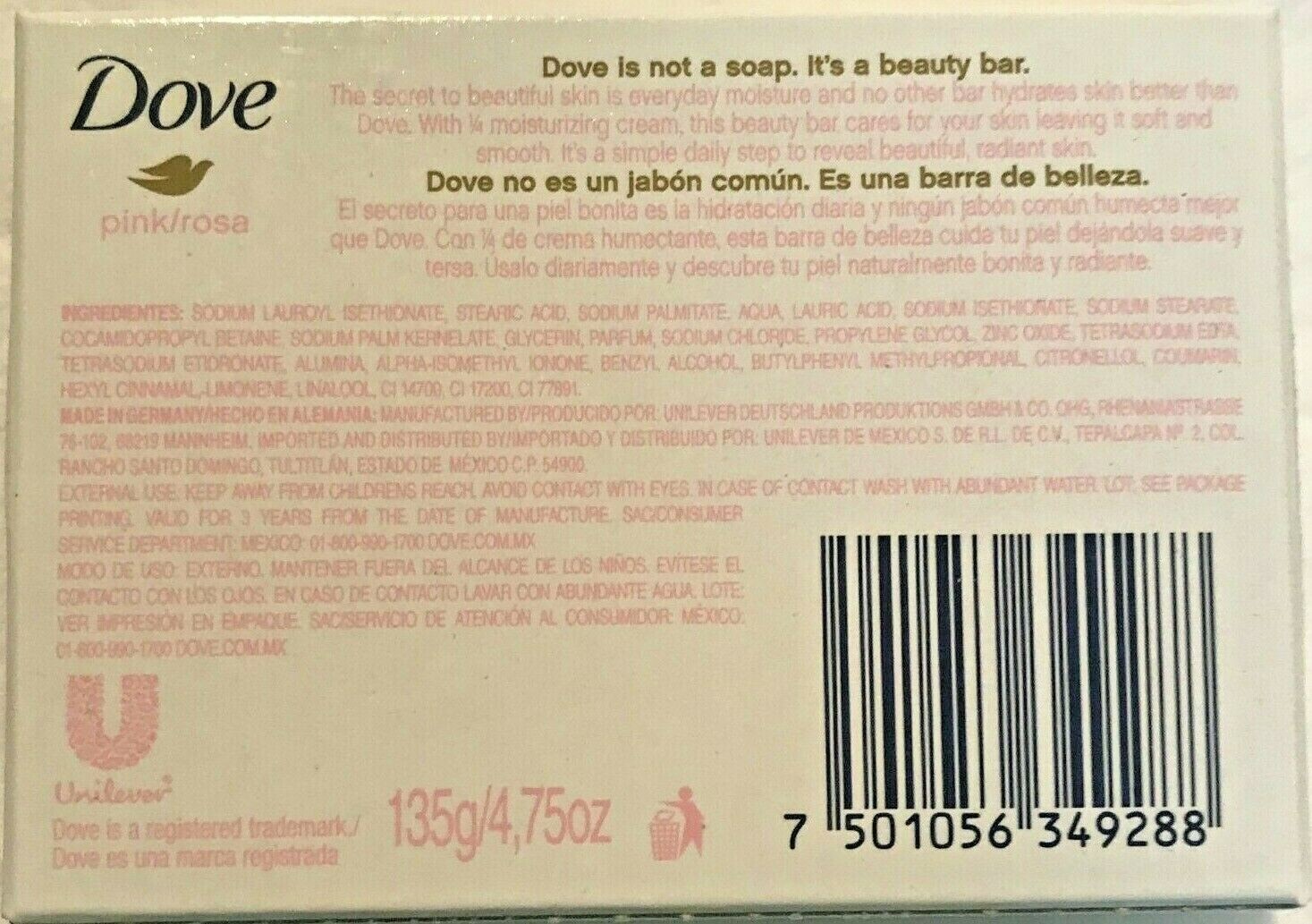 Dove Soap cream Pink/Rosa Skin Care moisturizing Bar 4.75oz (135gr) of 12 pack