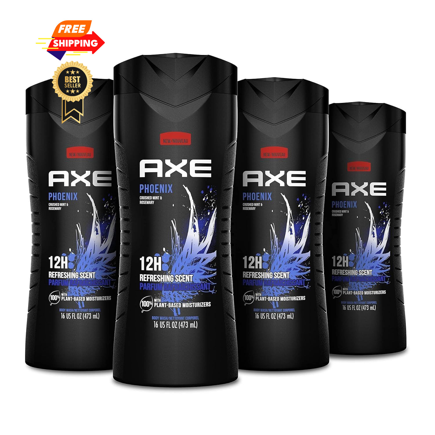AXE Crushed Mint & Rosemary Body Wash Phoenix 4 16 Fl Oz (Pack of 4), Black