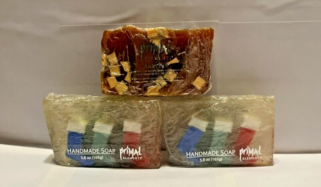 Primal Elements Bar Soap 3 Bar Lot 2-Holiday 1-Fruit Scented All New