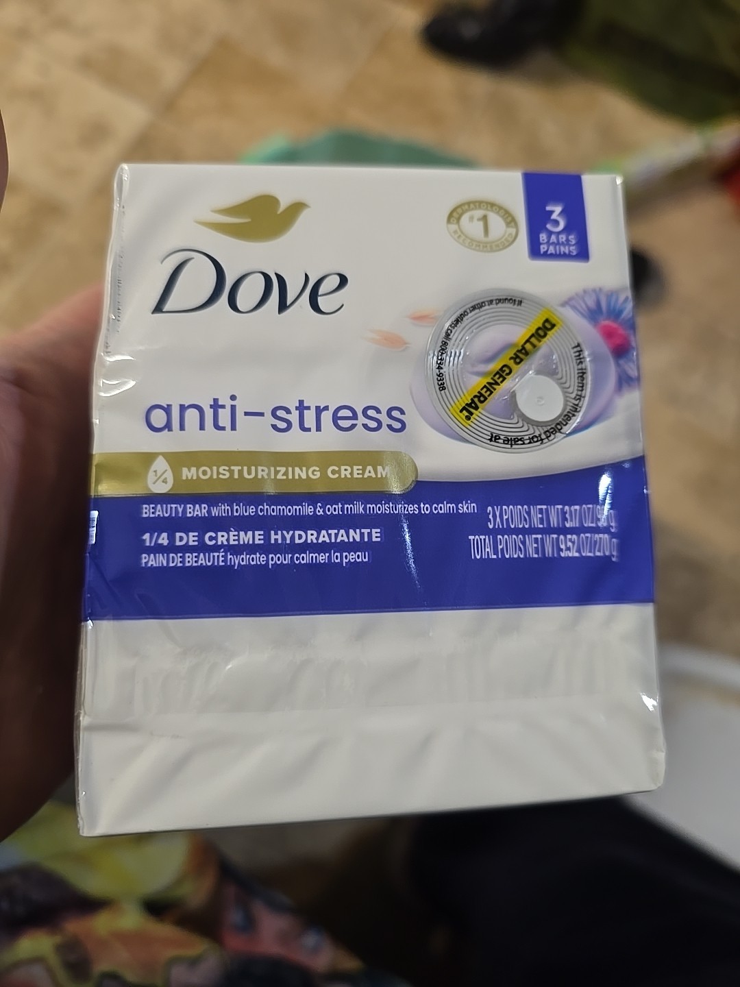 Dove Anti-Stress Blue Chamomile Oat Milk Moisturizing Cream Soap 3ct Pack NIPS