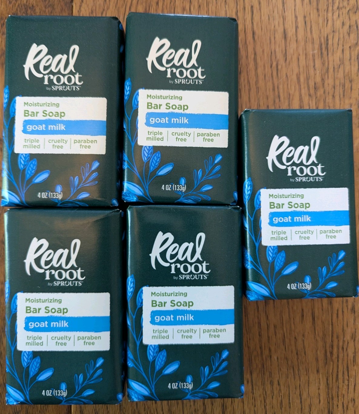 Lot of 5 Real Root by Sprouts Goat Milk Moisturizing Bar Soap 4 Ounces Each Bar