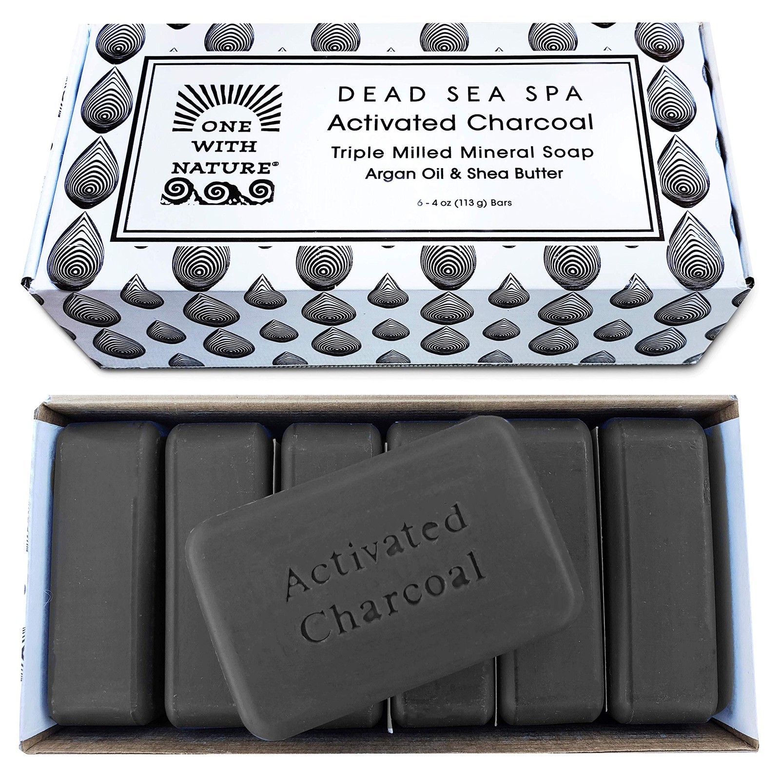 One With Nature Activated Charcoal Soap 4oz 6-Pack Gift Box – Detoxifying and…