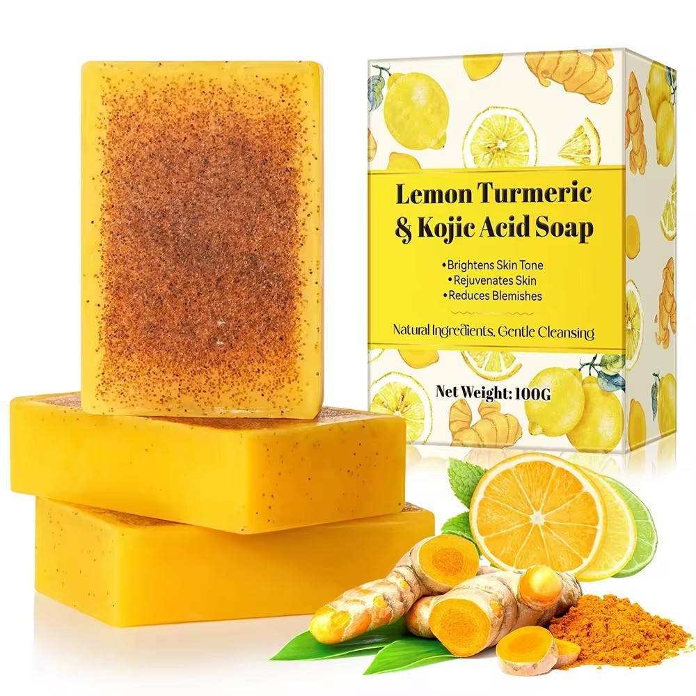 Lemon Turmeric Kojic Acid Bar Soap Deep Exfoliating Skin Whitening