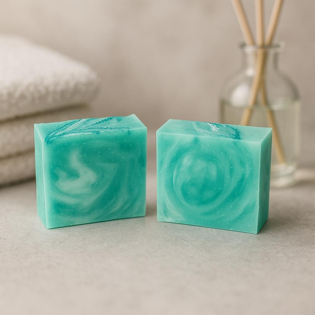 Frosted Snow Handcrafted Soap with Icy-Blue Mica Swirls for Refreshing Clean