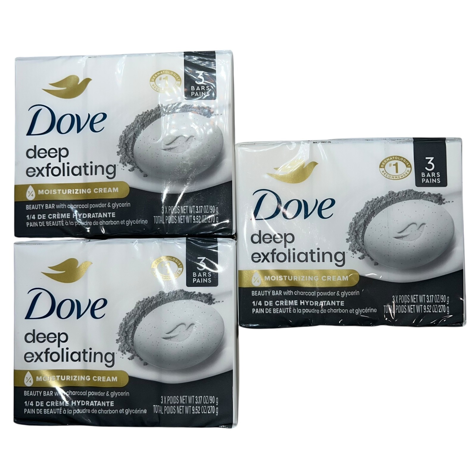 3x Dove Deep Exfoliating Beauty Bar with Charcoal Powder & Glycerin 3 Bars ea