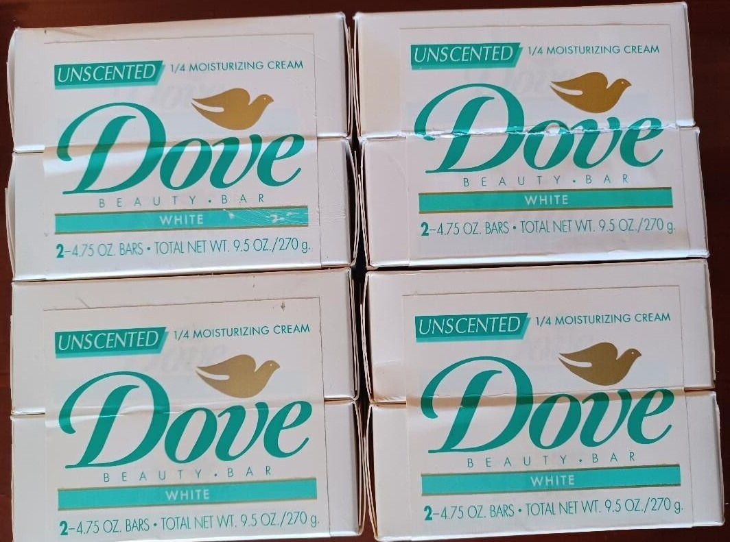 8 Vintage Dove Beauty Soap Bath Bar White 1/4 Moisturizing Cream 4.75oz NOS Prop