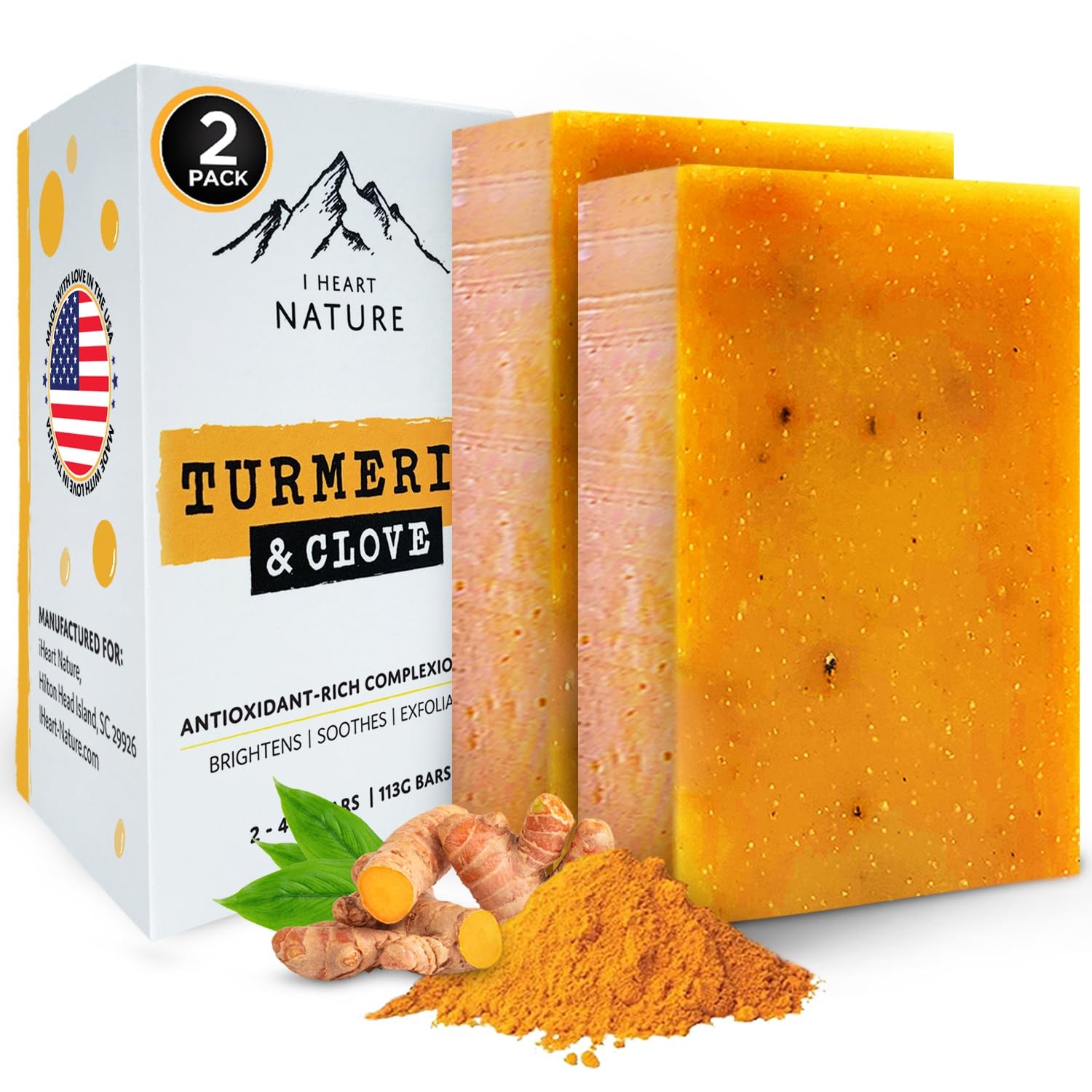 Organic Turmeric Soap for Dark Spots & Acne with Clove Bud (2 Packs) – Face &…