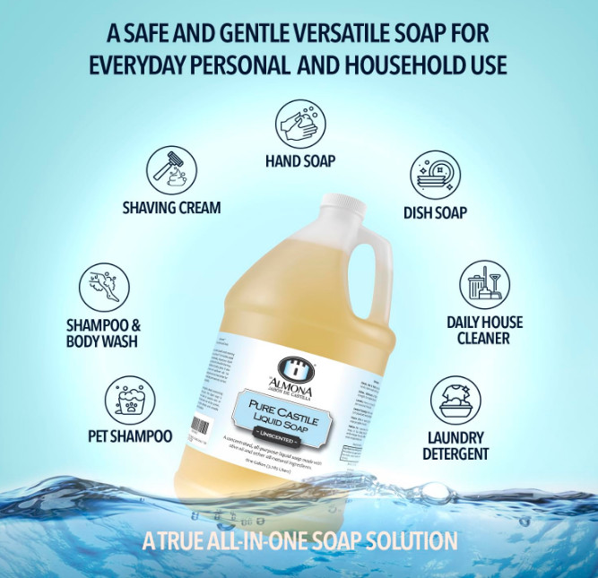 La Almona – Pure Castile Liquid Soap Unscented, 1 Gallon