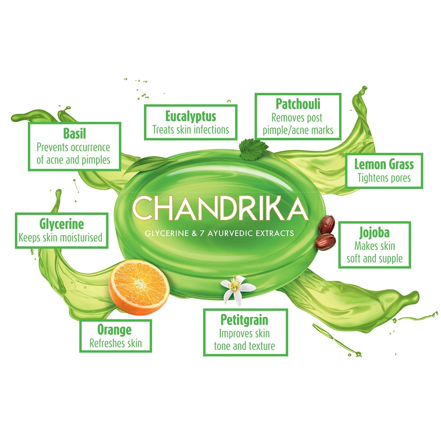 6 X Chandrika Glycerine Ayurveda Gel Bar Soap Jojoba Oil Moisturized Skin 125g