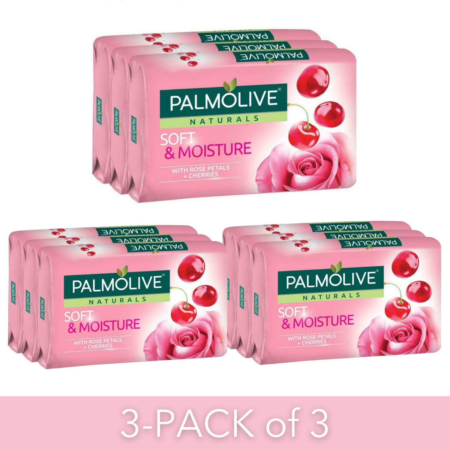 Palmolive Naturals Soft & Moisture Rose Petals + Cherries 9 Bar Soap 3-Pack of 3