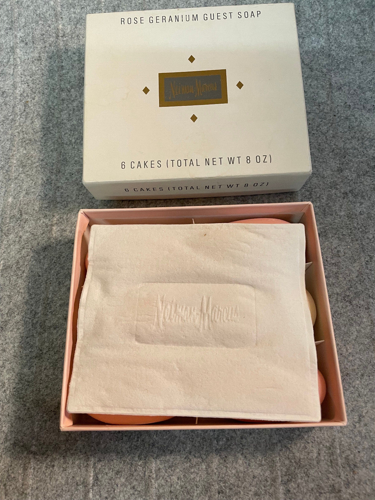 Vintage NEIMAN MARCUS Rose Geranium Guest Soaps 5 Cakes Total NIB