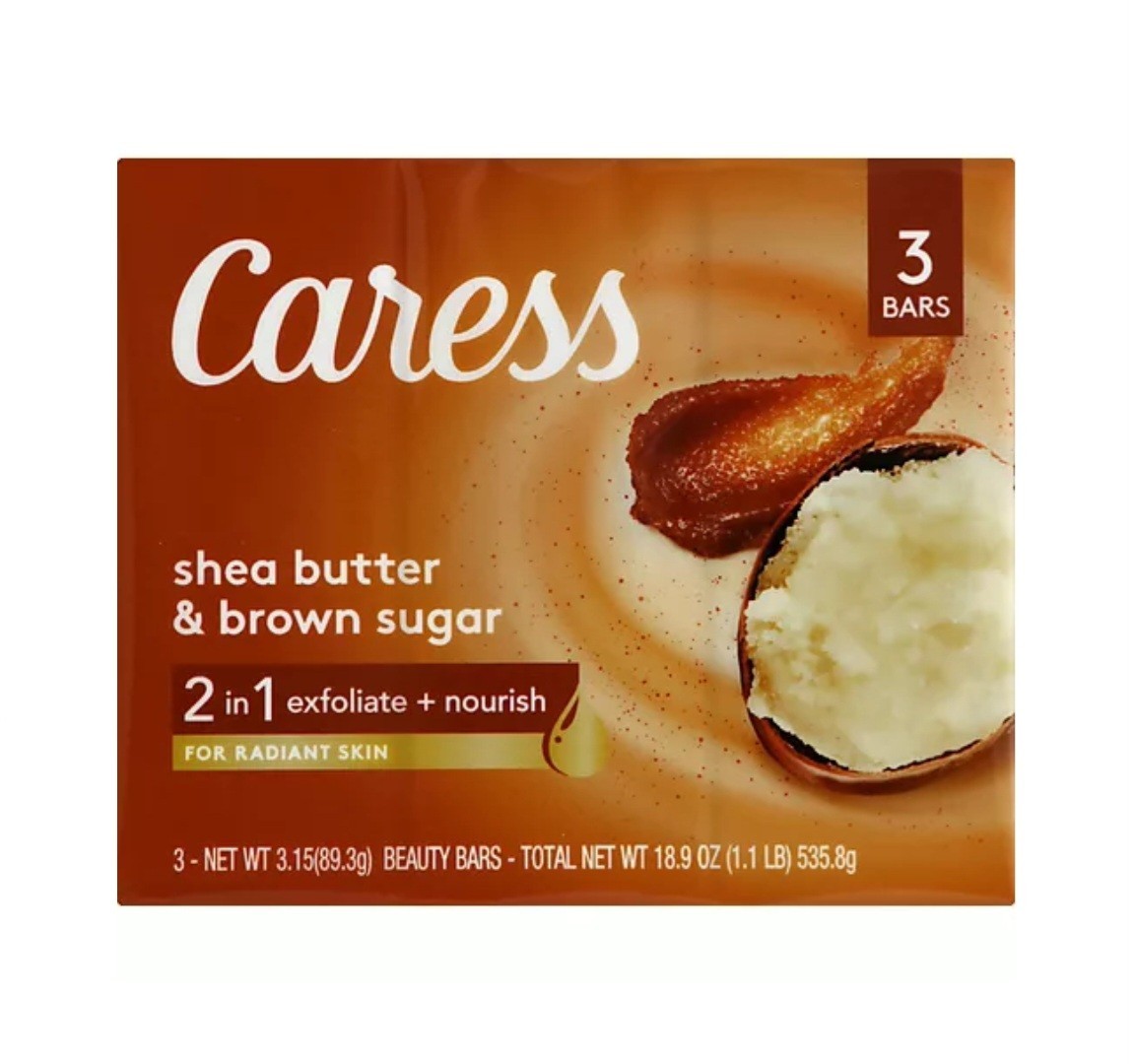 NEW! CARESS (2-BARS) 3.15 Oz. Bars ●SHEA BUTTER/BROWN SUGAR● Exfoliate +Nourish.