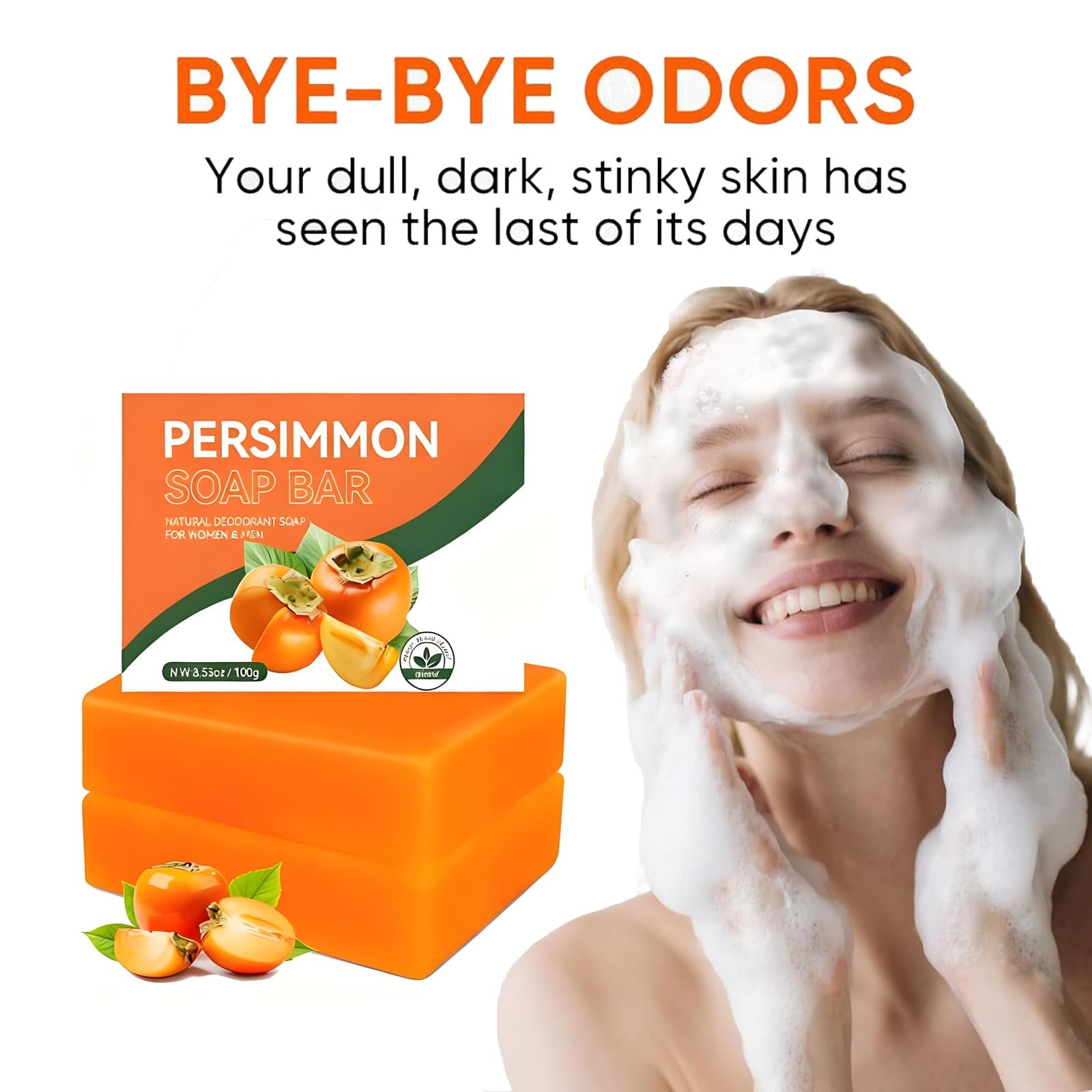 2 PCS Persimmon Soap Bar for Body Odor Control – Natural Organic Deodorant f…