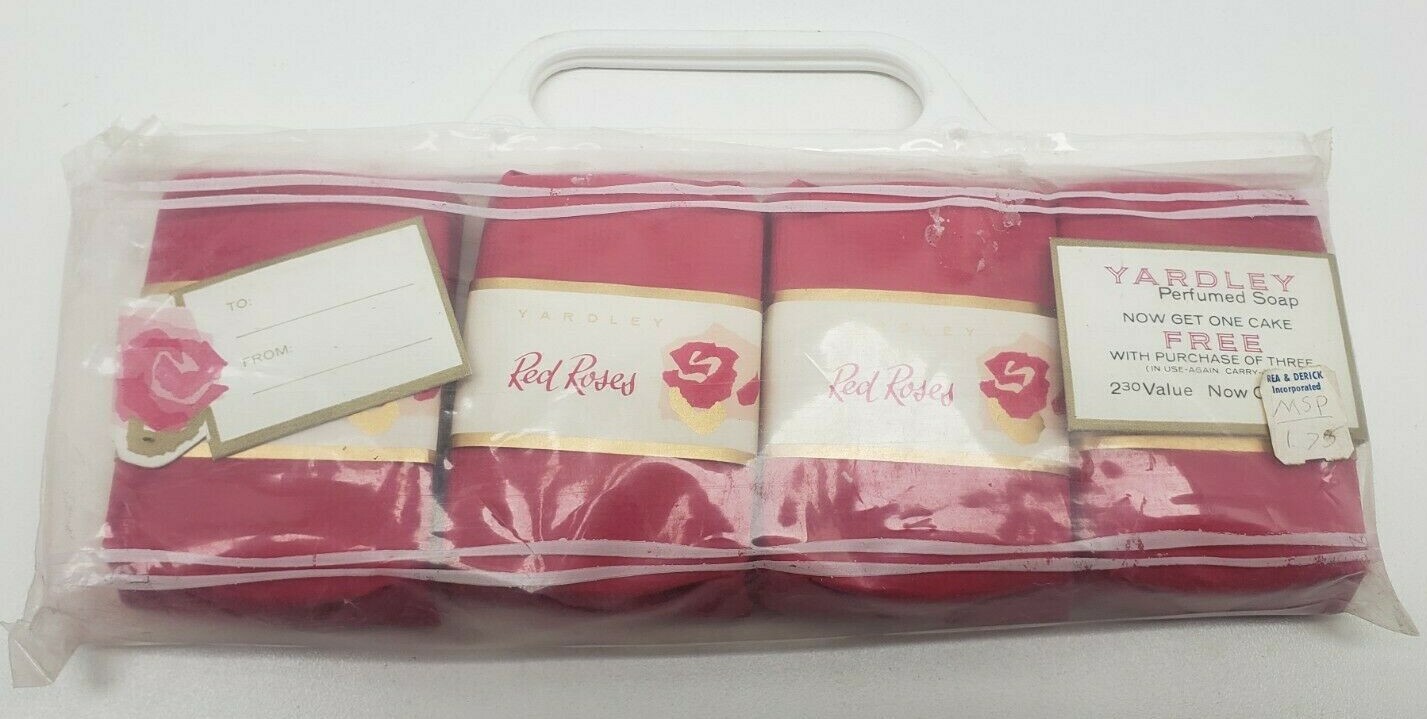 VINTAGE YARDLEY RED ROSES SOAP BARS 4 PACK NEW