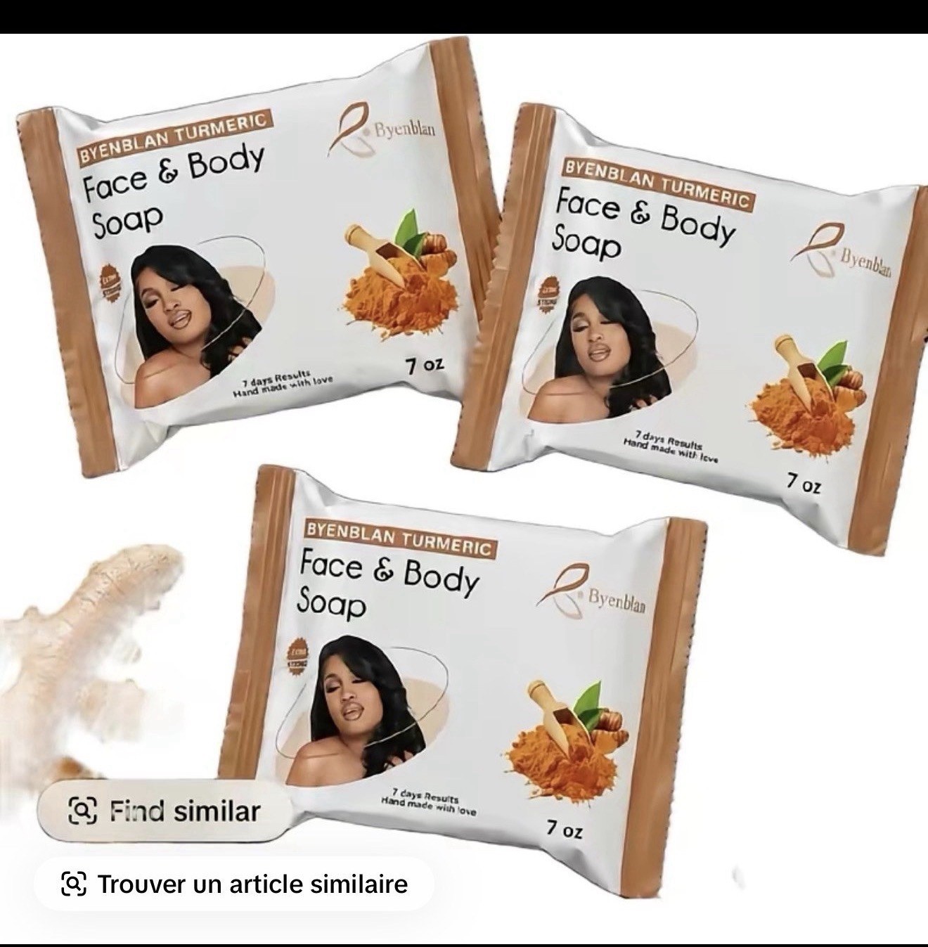 Byenblan Turmeric Handmade Face & Body Soap Bar, Orange Rectangular, 7 oz