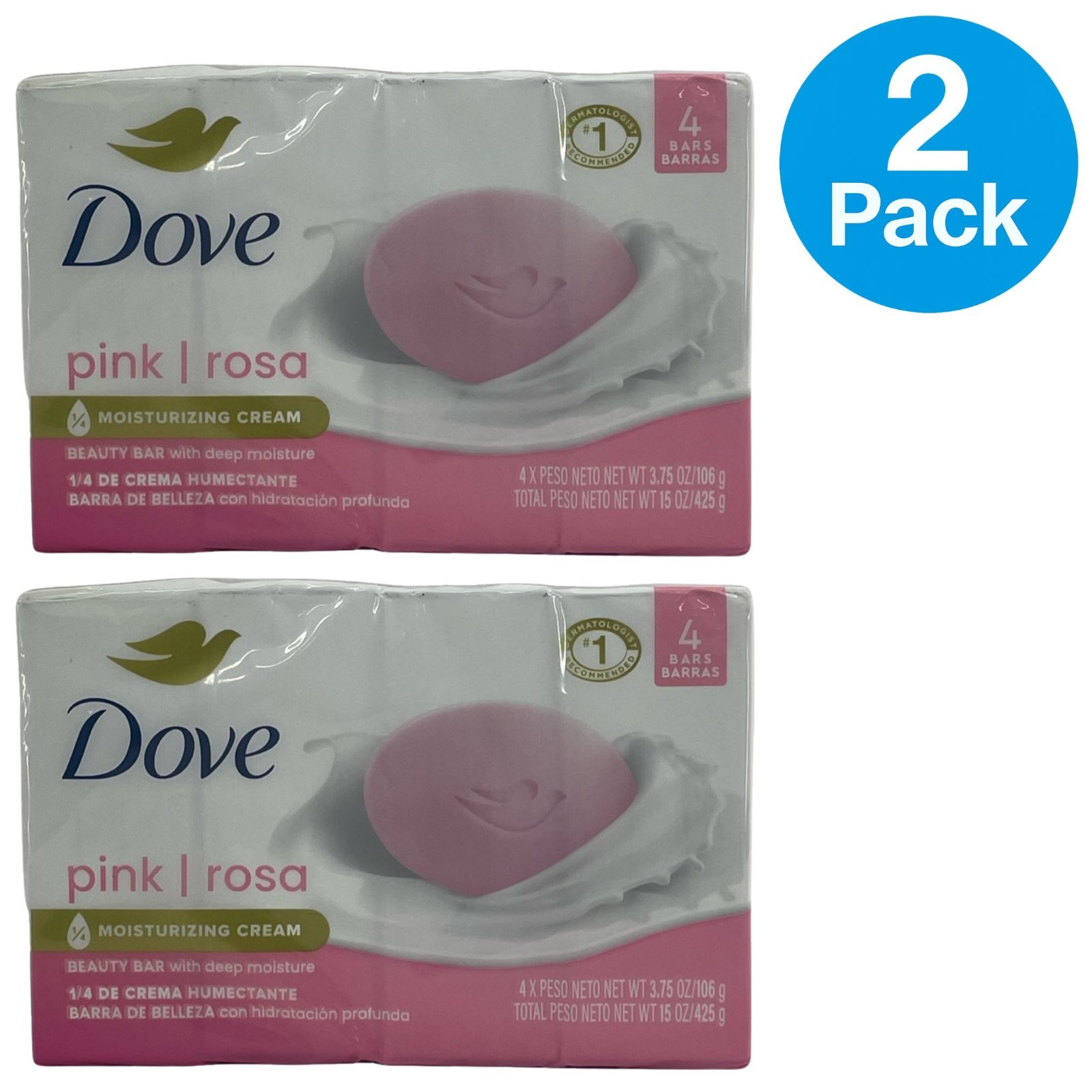 Dove Pink Beauty Bar Deep Moisture Skin Cleanser 3.75oz 4 Bars 2 Pack New