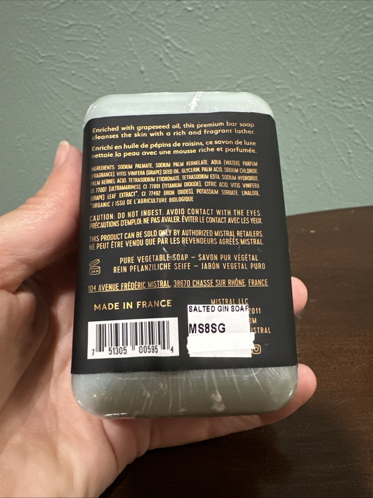 Mistral Bar Soap Organic Salted Gin Large 8.8 Ounce Crafted Soaps Original