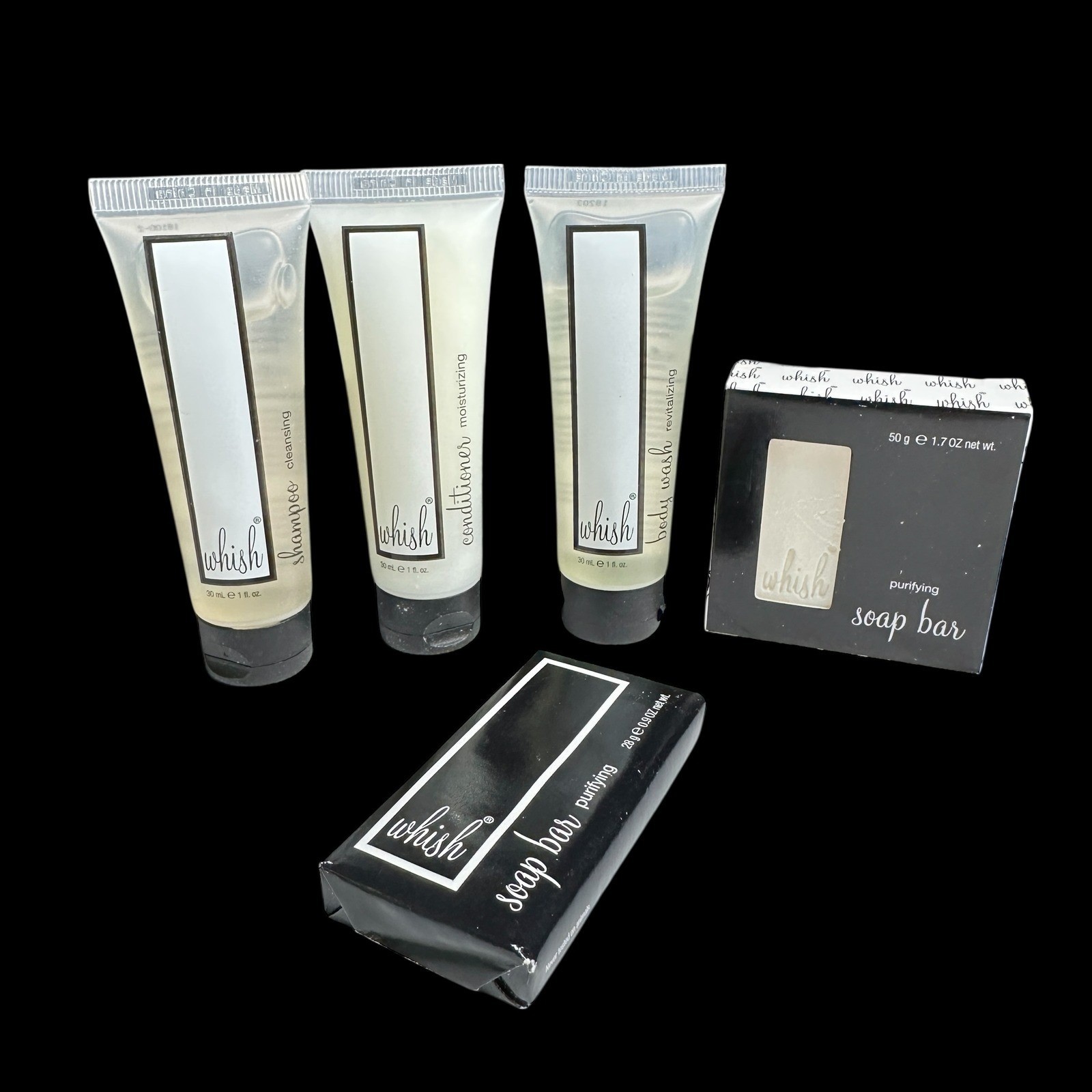 Whish ~ Shampoo Conditioner Body Wash Purifying Soap Bar Travel Set