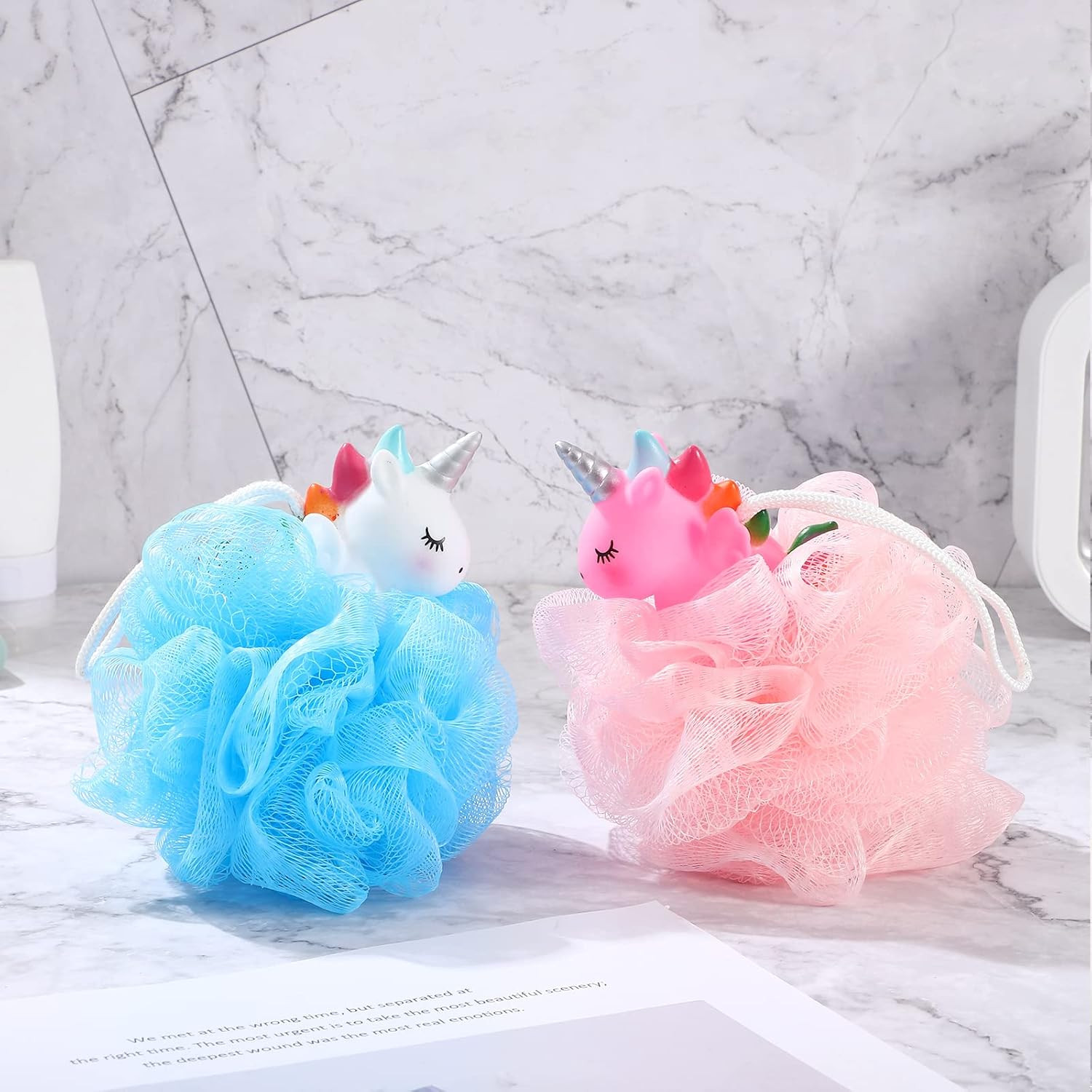 2pcs Unicorn Shower Loofah Exfoliating Mesh Ball Pouf Bath As Shown