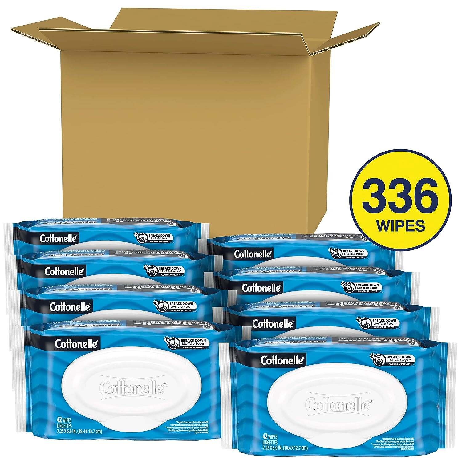 Freshfeel Flushable Wet Wipes, Adult Wet Wipes, 8 Flip-Top Packs, 42 Wipes per P