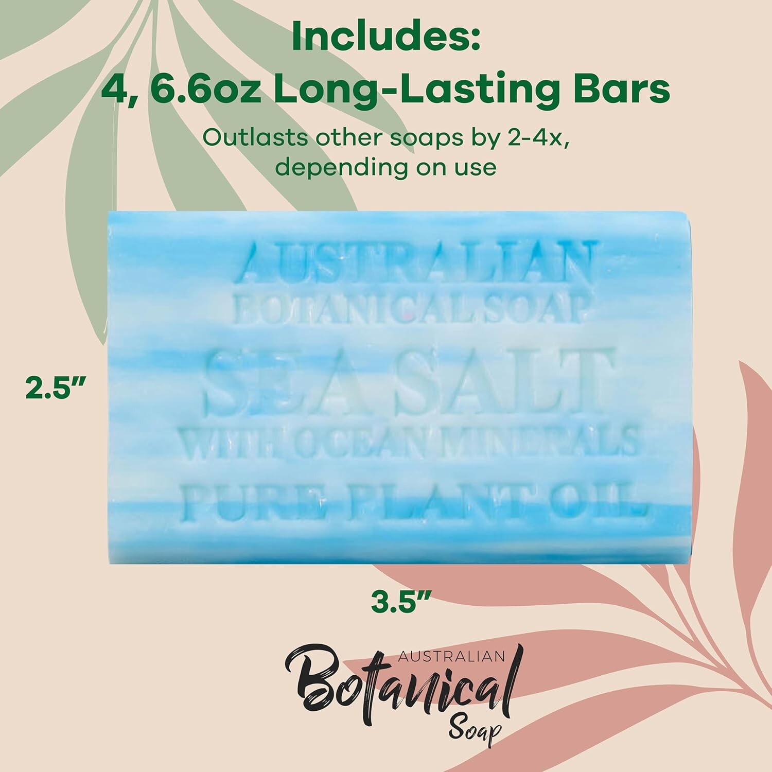 Tranquil Beach Scent Luxury Soap – 6.6 oz Sea Salt Bars with Shea Butter, 4 Pack