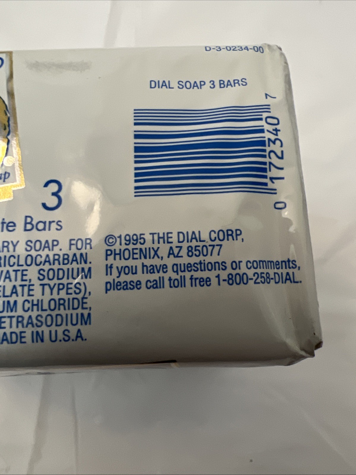 Dial Antibacterial Soap Unscented 3 Bars 5 Oz Each 1995 Vintage NOS 15 Oz Total