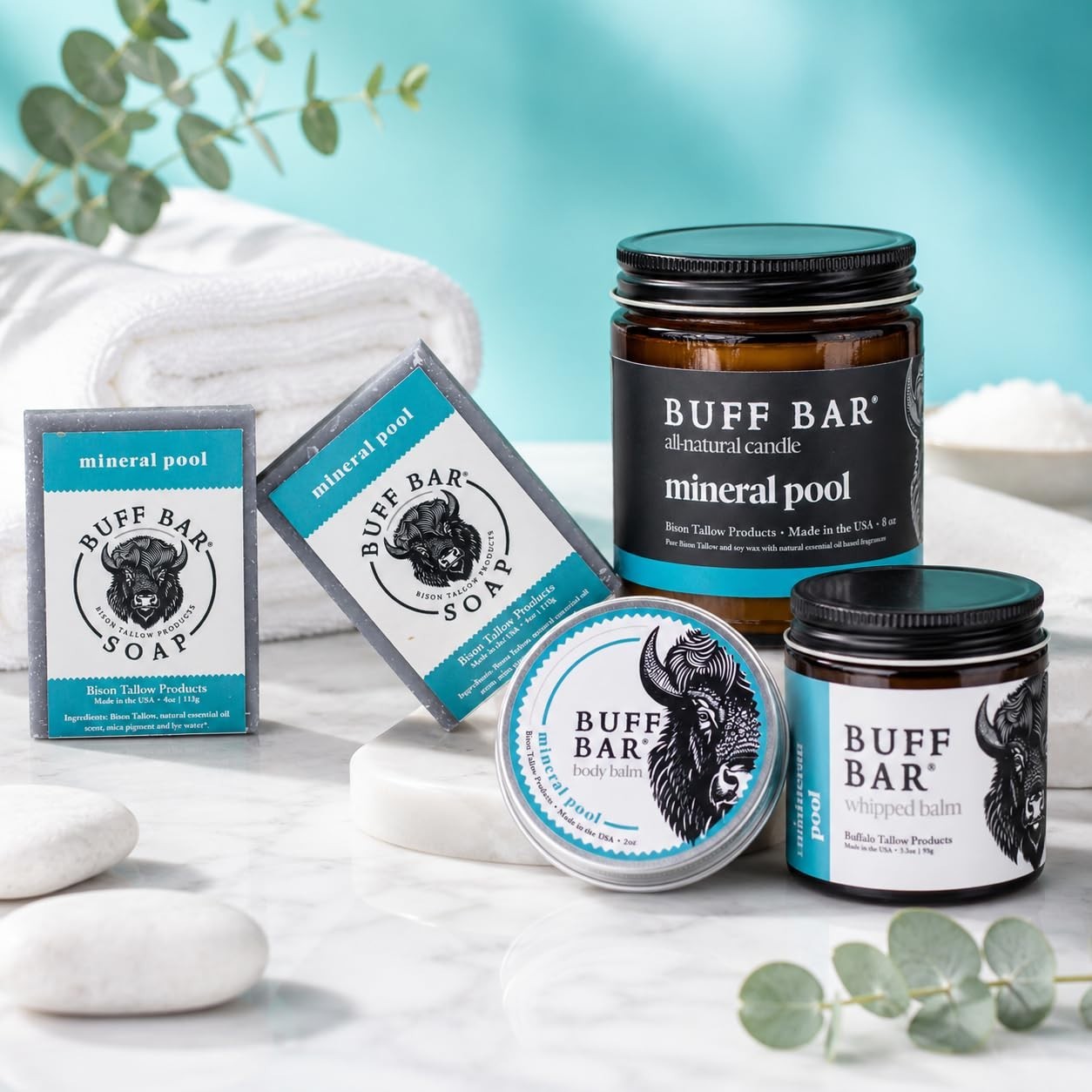 Buff Bar Bison Tallow Soap – 2-Pack Natural Moisturizing Bar, Mineral Pool Scent