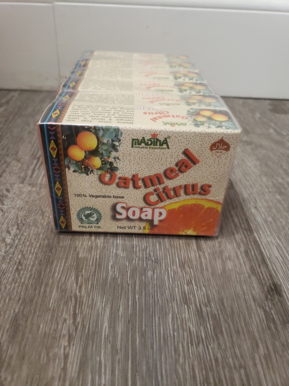 6 Pack Madina Oatmeal Citrus Bar Soap 3.5 Oz 100% Vegetable Base Palm Oil