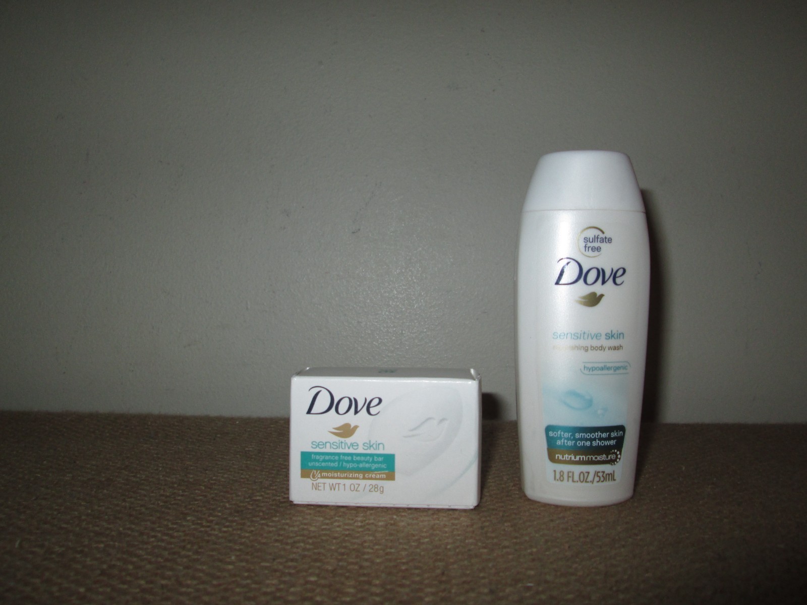 LOT of Dove Sensitive Skin 1 Oz Soap Bar + 1.8 Oz Body Wash Mini Travel Size