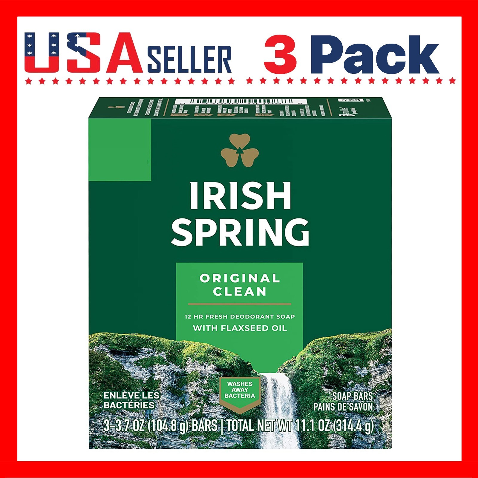 Irish Spring Bar Soap Original Clean for Men x [3 Pack], Mens Bar Soap, 3.7 Oz