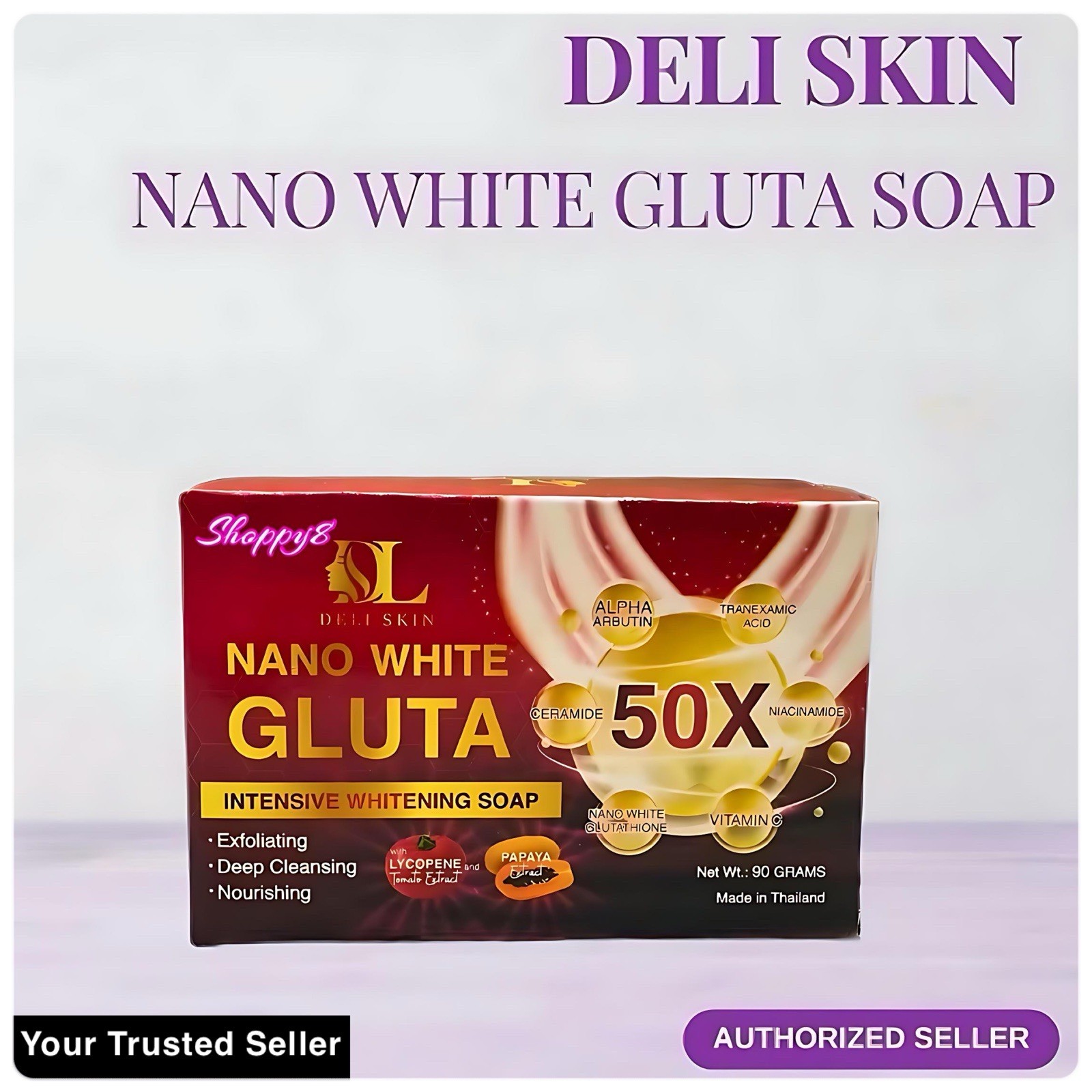 Deli Skin Nano White Gluta Whitening Soap 50x + 20X Glutathione Whitening Lotion
