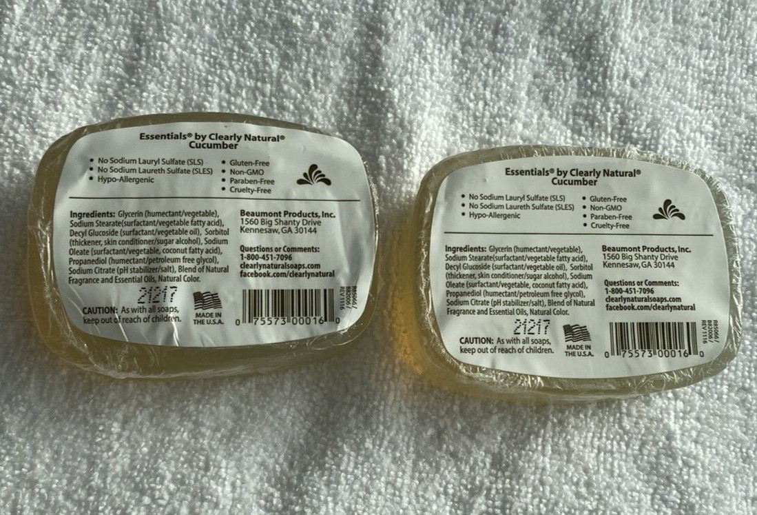 Essentials By Clearly Natural: CUCUMBER GLYCERIN SOAP 4 Oz NEW Lot of 2 Sealed