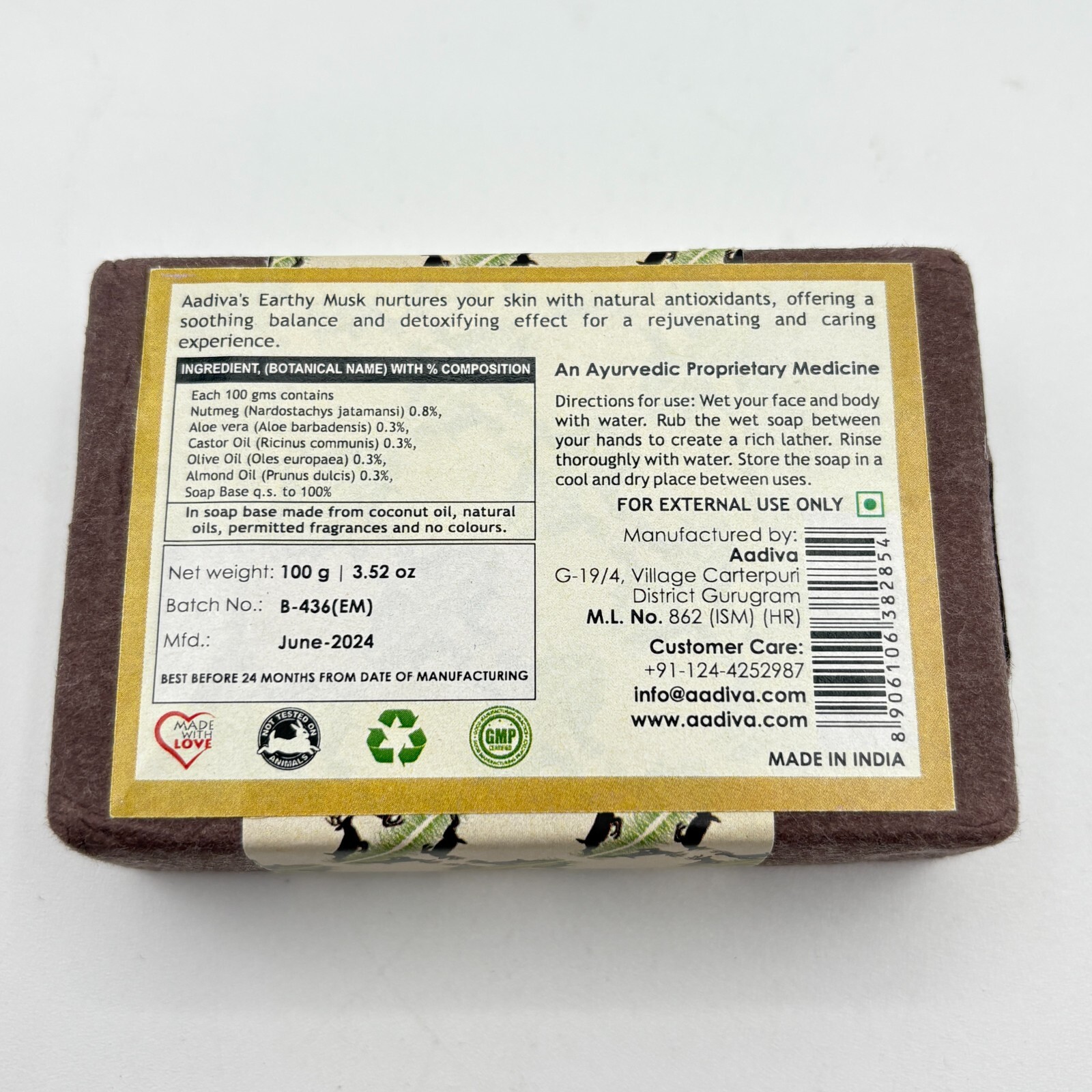 Lot of 3 Aadiva Eartly Musk Invigorating & Intense Bathing Bar Soap 3.52oz Each