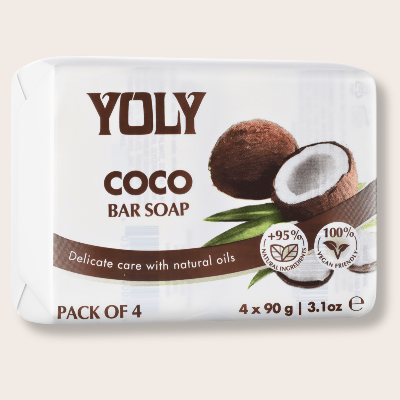 Yoly Bar Soap Coconut 4 Pack 90g each –Gentle Daily Cleanser